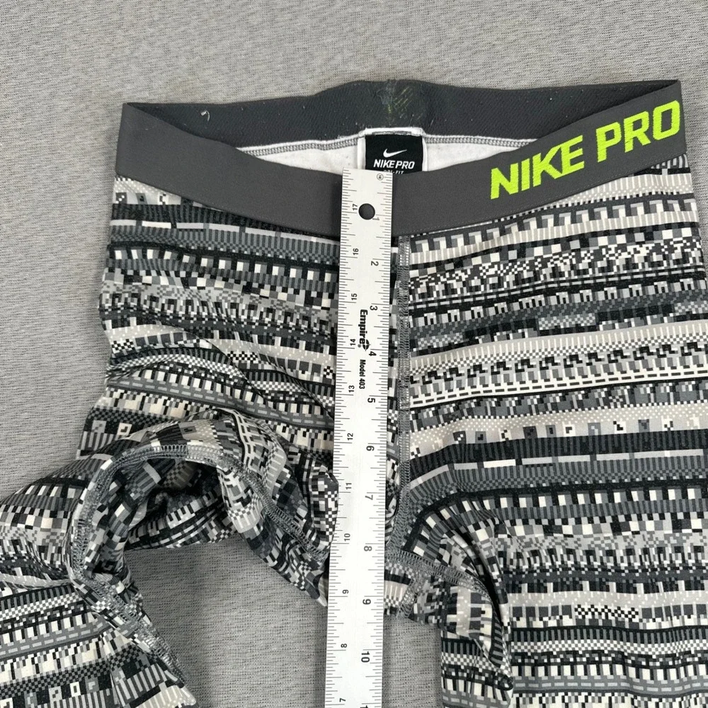 Nike Pro Dri-FIT Leggings Womens M Black Grey Pixelated Geometric Compression